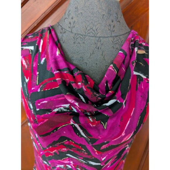 Jones Studio Womens Medium Sleeveless Cowl Neck Top Pink & Black Abstract Print - Picture 2 of 7